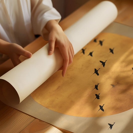 Birds Cross The Golden Moon Rise