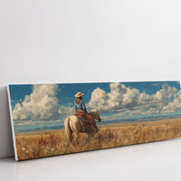 Cowgirl on Horse Overlooking Wide Western Prairie