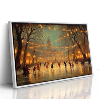 Winter Skaters Dance Under Golden Lights