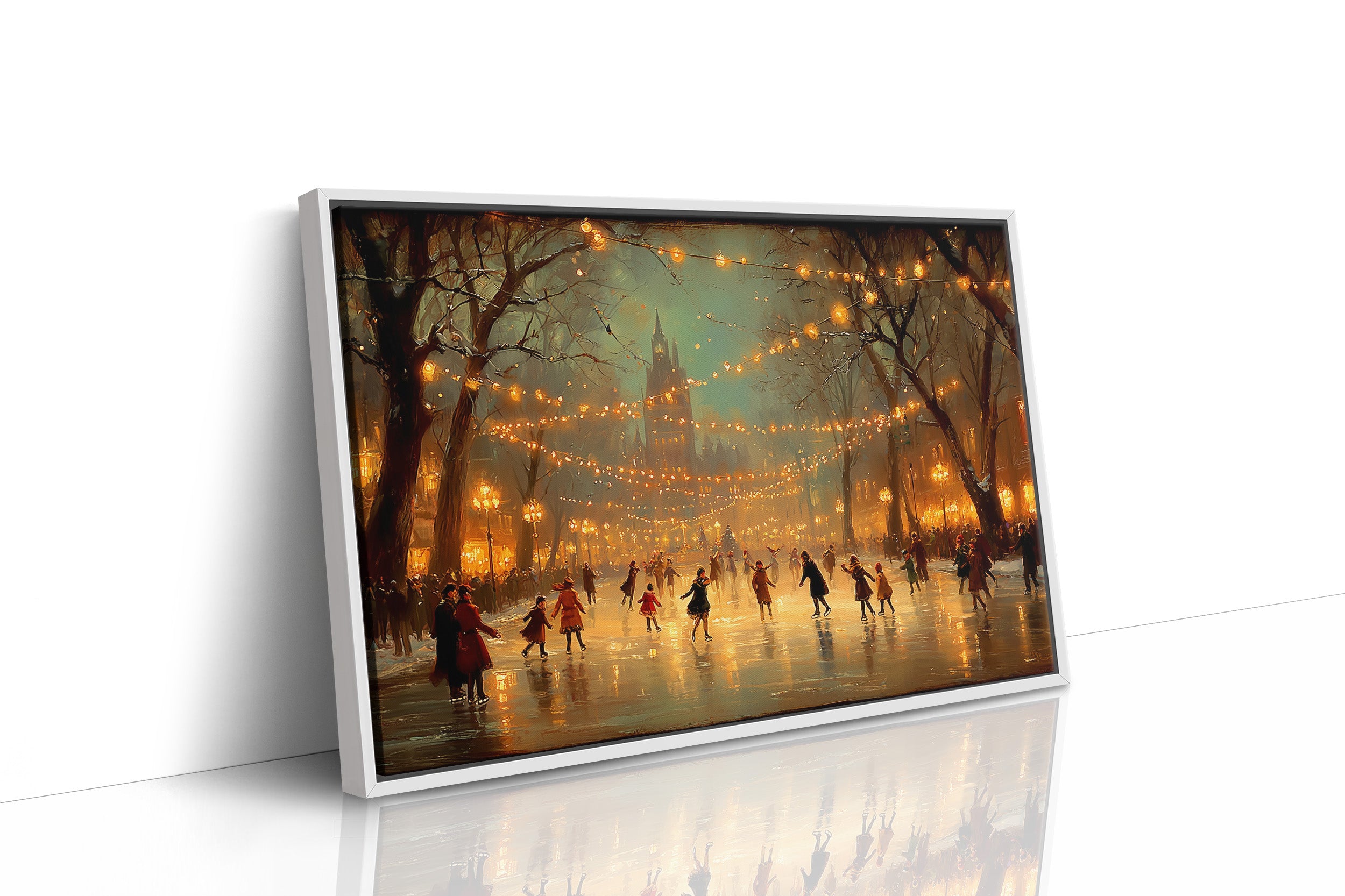 Winter Skaters Dance Under Golden Lights