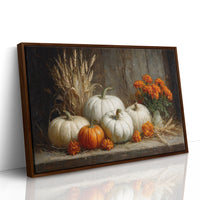 White Pumpkins Among Marigold Flames