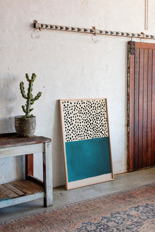 Teal Block and Ink Dots