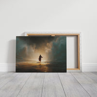 Solitary Figure Faces Rising Tide