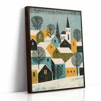 Snowy Village in Mustard & Teal