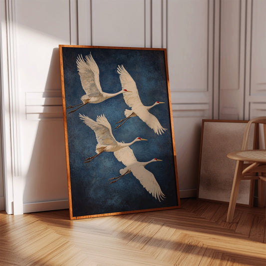 Graceful Flight – Vintage Crane Wall Art, Elegant Nature-Inspired Home Decor