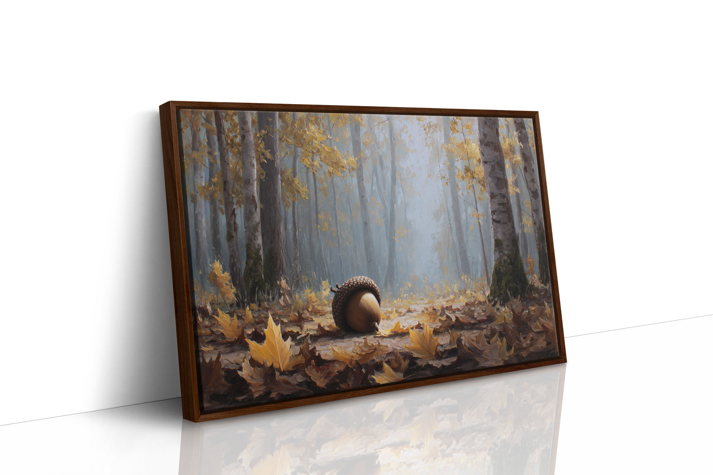 Giant Acorn Rests Among Birch Trees