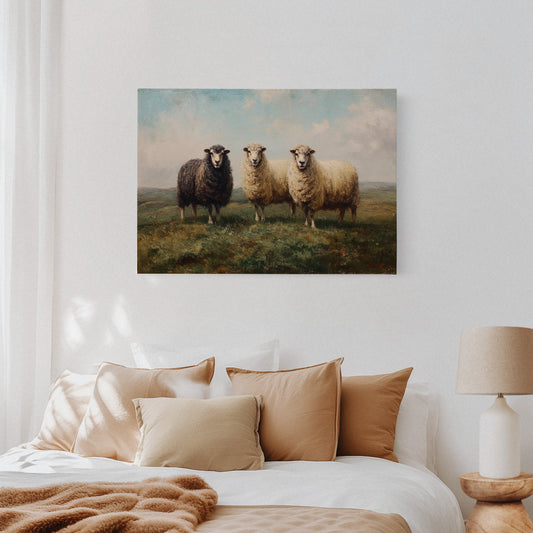 Three Sheep Stand Watch At Dawn