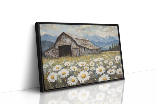 Rustic Barn Wall Art – Wildflower Meadow Print, Country Farmhouse Decor, Vintage Landscape Painting