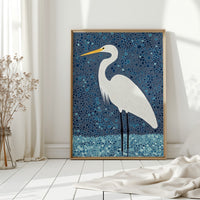 Elegant White Egret – Mosaic-Inspired Bird Wall Art