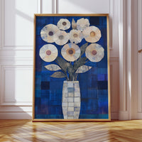 Moonlit Daisies In Checkered Vase
