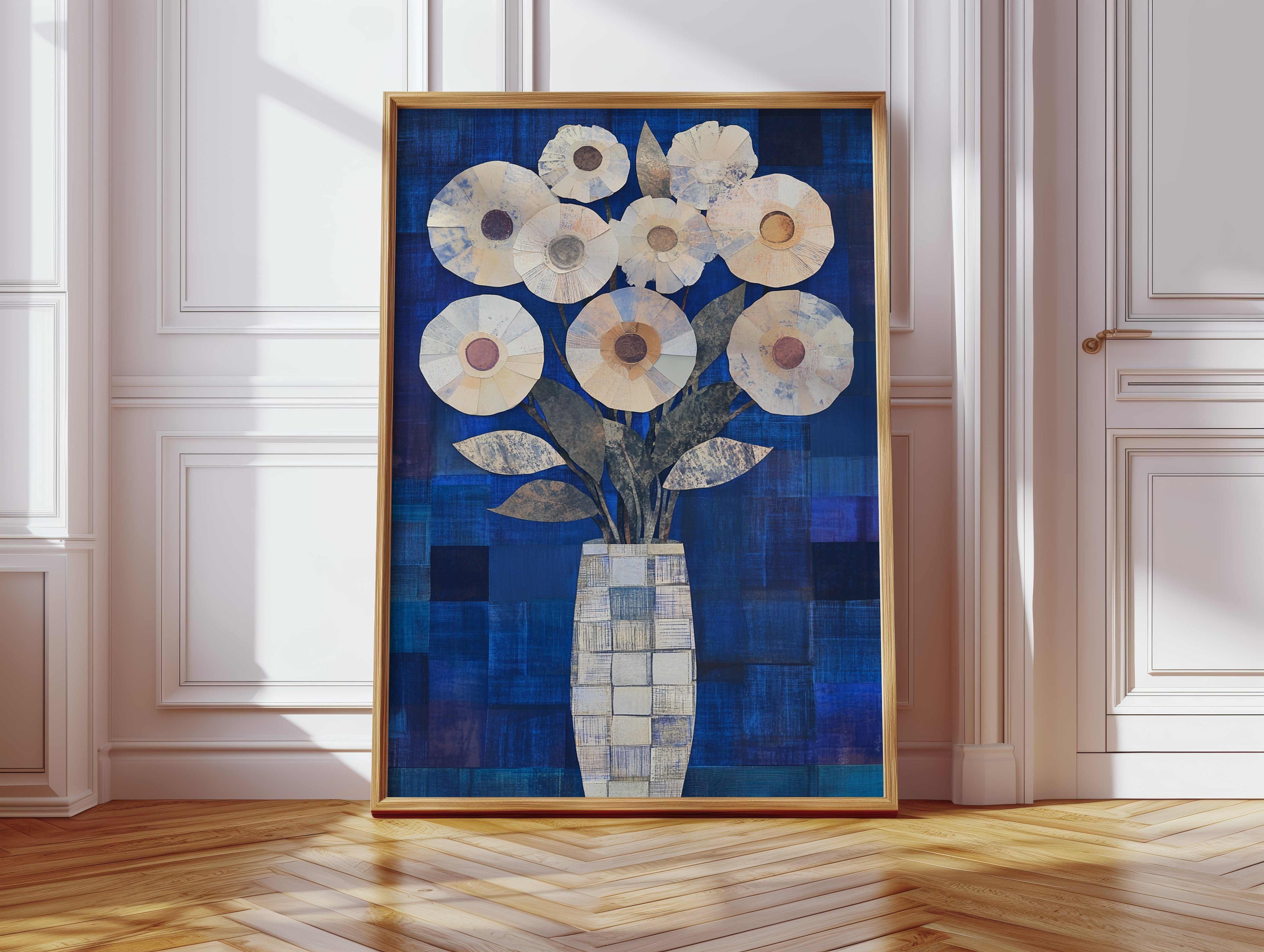 Moonlit Daisies In Checkered Vase