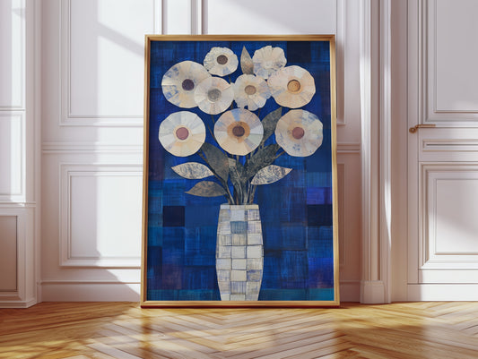 Moonlit Daisies In Checkered Vase