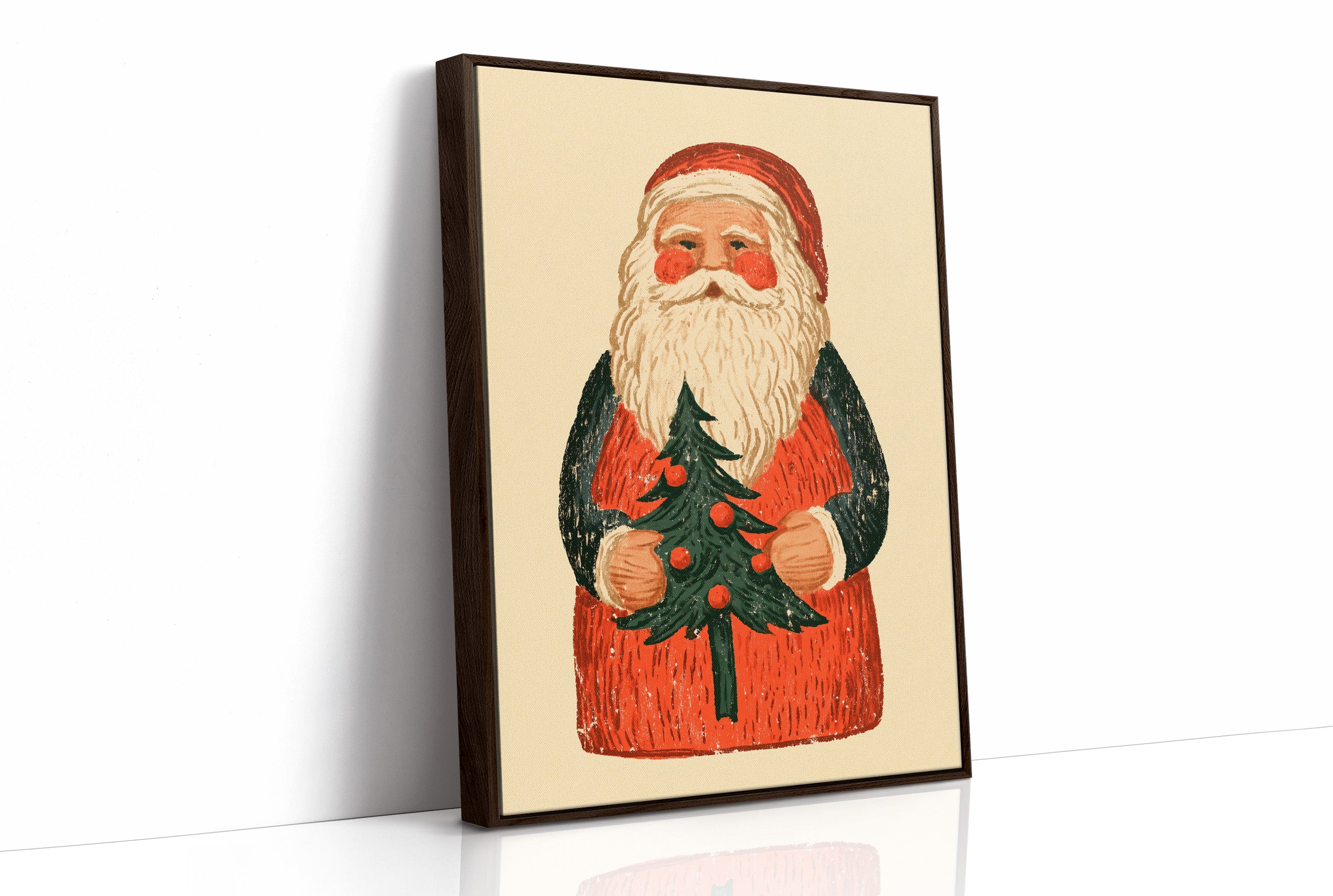 Folk Carved Santa & Tree