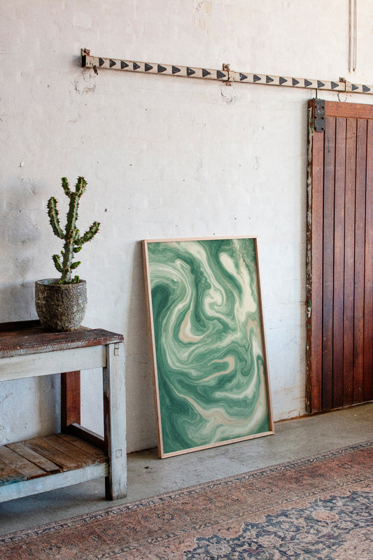 Emerald Waves: Abstract Fluid Art Print