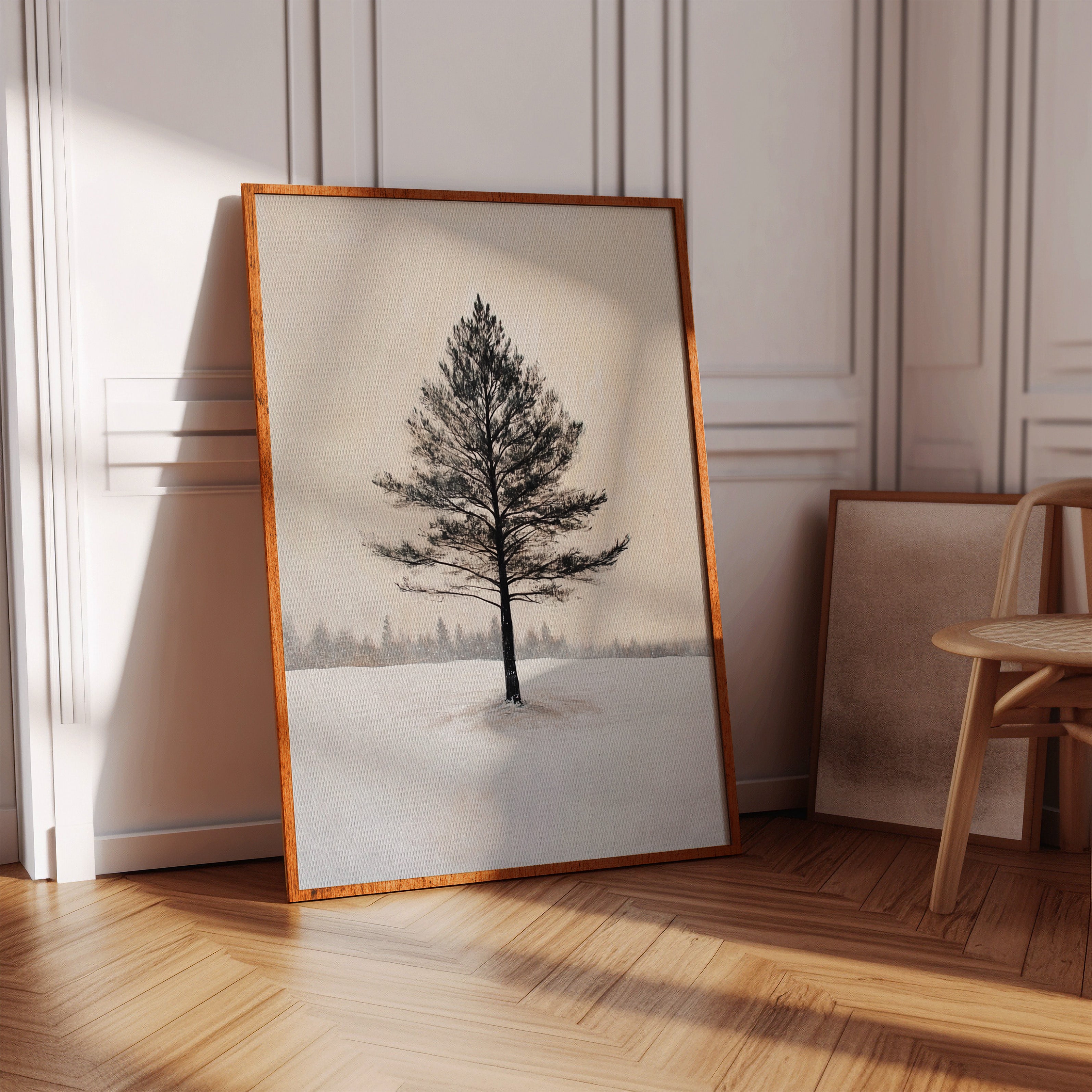 Solitary Pine Winter Canvas - Minimalist Nature Art - Gallery Canvas image 9