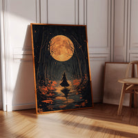 Witch Under Full Moon Art Print - Enchanting Autumn Scene - Gallery Canvas image 14