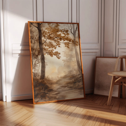 Serene Autumn Forest Pathway - Watercolor Landscape Art - Gallery Canvas image 14