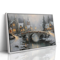 Snow Falls On Stone Bridge Lights