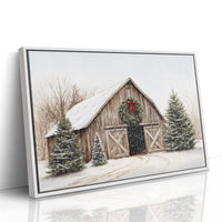Rustic Christmas Barn – Cozy Winter Farmhouse Wall Art Print