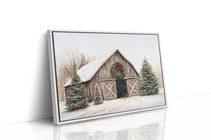 Rustic Christmas Barn – Cozy Winter Farmhouse Wall Art Print