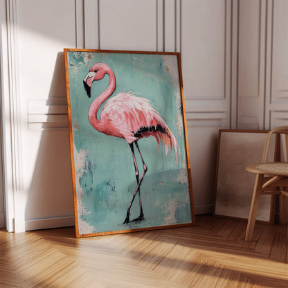 Flamingo Wall Art – Tropical Pink Bird Print, Boho Coastal Decor, Vibrant Animal Painting