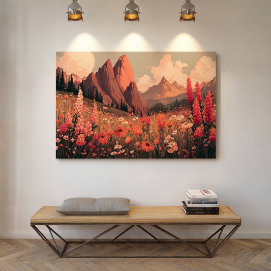 Alpine Meadows Bloom In Coral Light