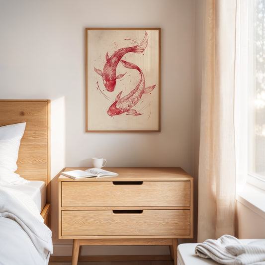 Koi Fish Wall Art – Minimalist Japanese Ink Print, Zen Decor