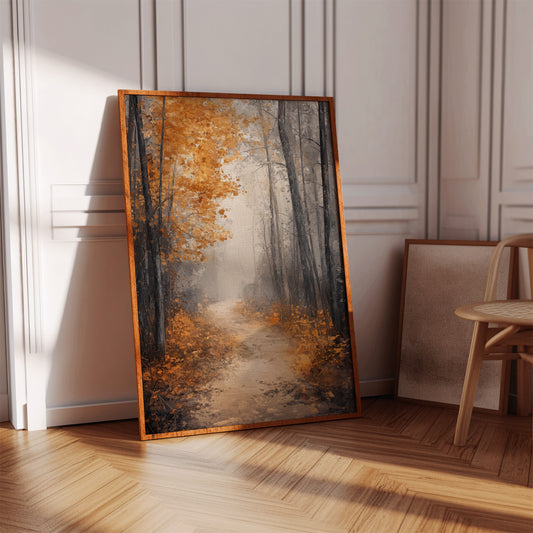 Golden Autumn Pathway Canvas Print - Tranquil Nature Art - Gallery Canvas image 9