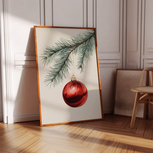 Festive Red Ornament Watercolor Print - Holiday Wall Art - Gallery Canvas image 13