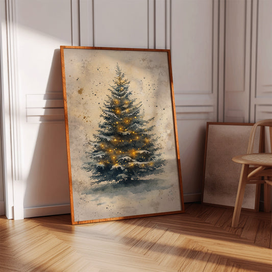 Glowing Christmas Tree Watercolor Print - Festive Wall Art - Gallery Canvas image 12