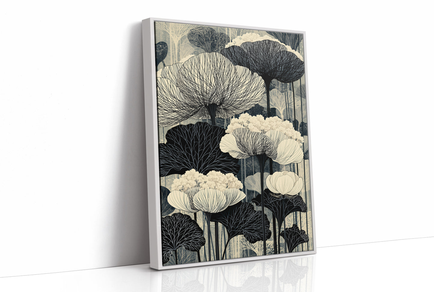 Poppies and Birches in Black Ink
