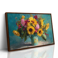 Sunflowers Against a Teal Sky