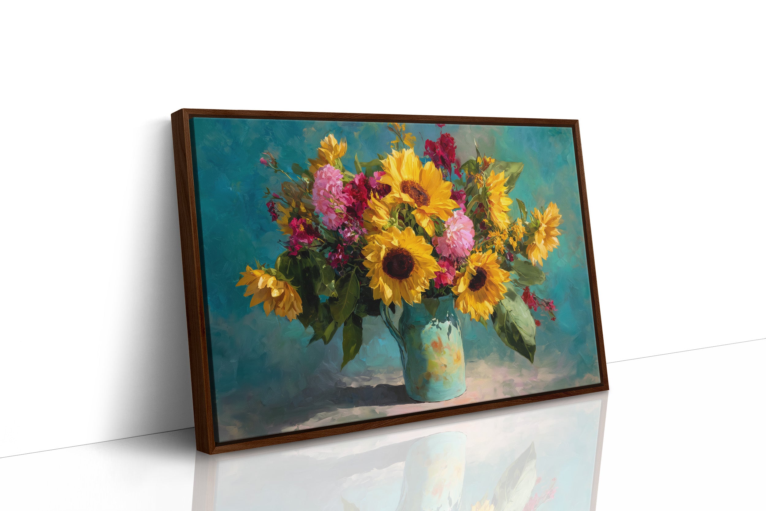 Sunflowers Against a Teal Sky