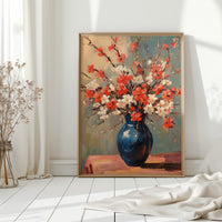 Cherry Blossom Oil Painting – Impressionist Floral Vase Wall Art