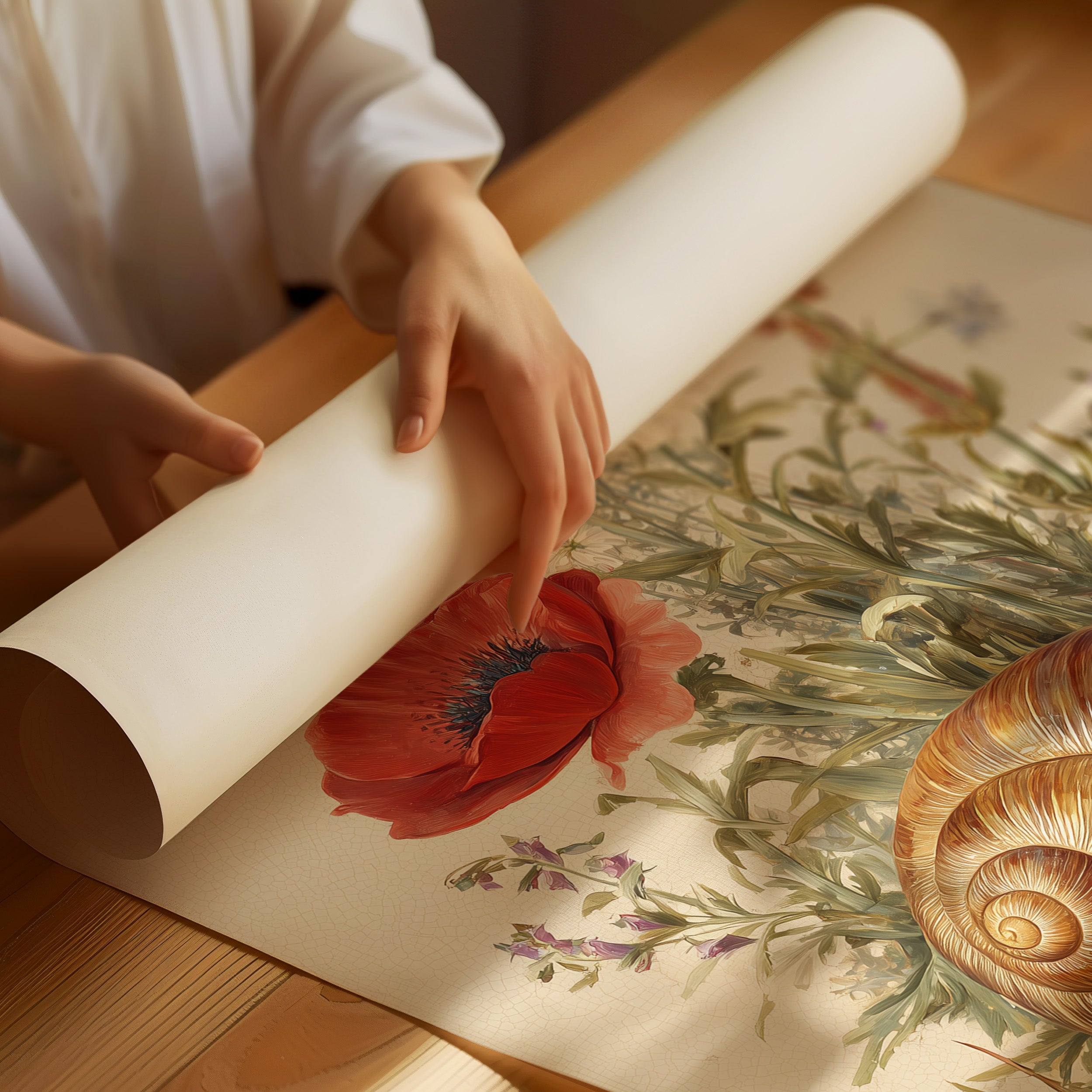 Nature's Timeless Procession: Snail Among Wildflowers