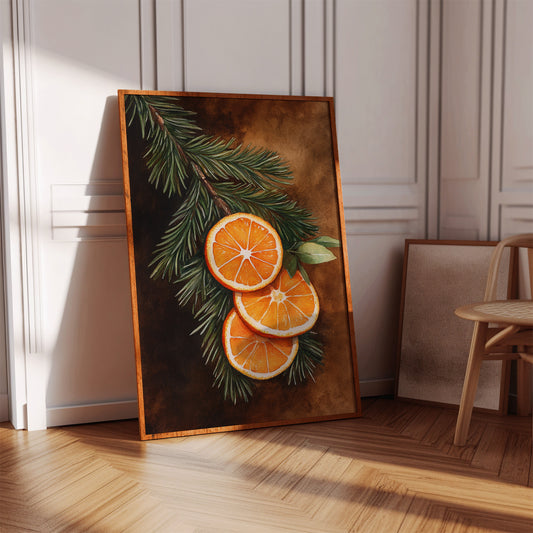 Orange Slice Pine Branch Print - Rustic Nature Art - Gallery Canvas image 6