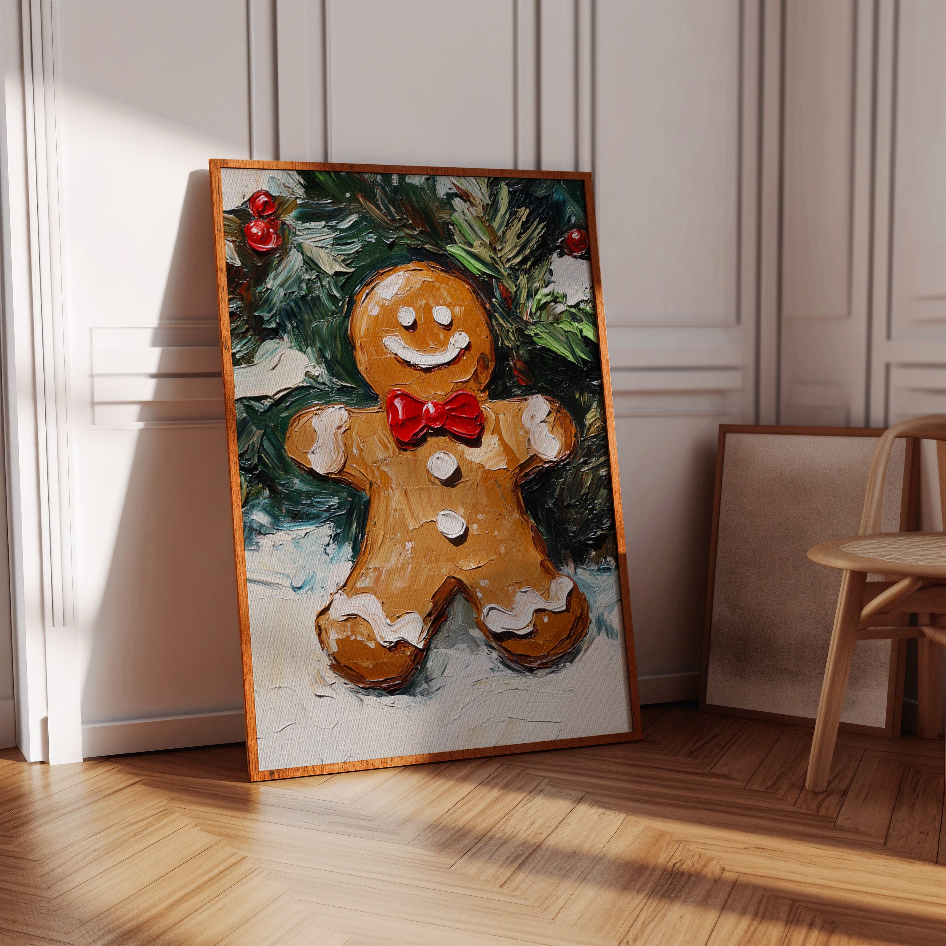 Gingerbread Man Oil Painting - Festive Holiday Art - Gallery Canvas image 11