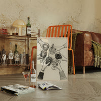 Cheers in Ink Toasting Hands Print
