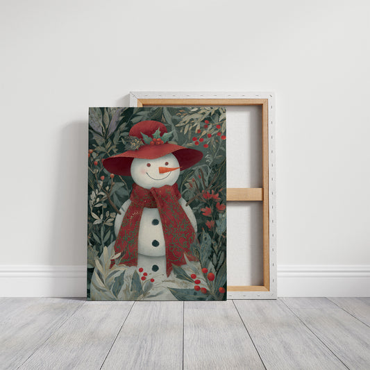 Winter Garden Snowman Wears Red