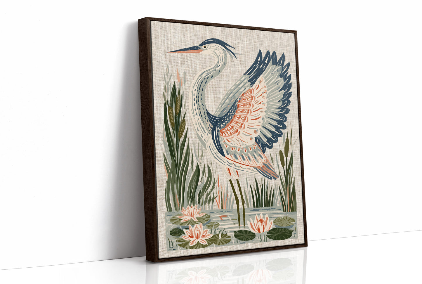 Heron Stretching Toward The Lilies