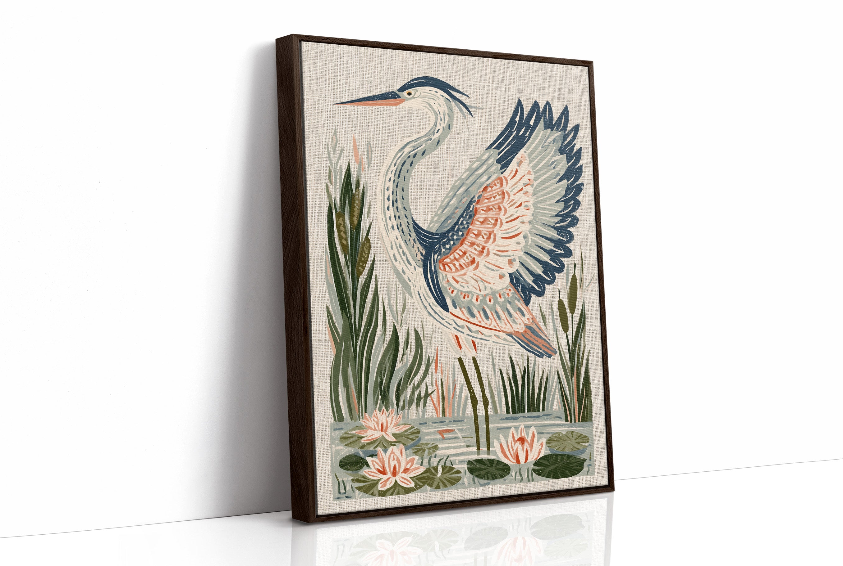 Heron Stretching Toward The Lilies