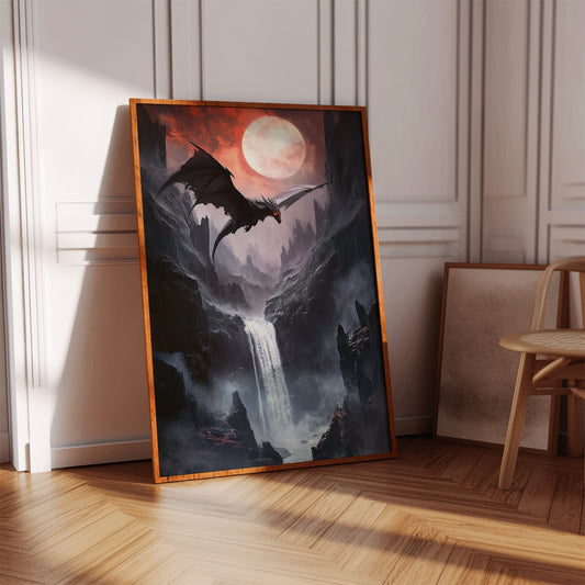 Dragon Over Moonlit Canyon - Fantasy Wall Art - Gallery Canvas image 3