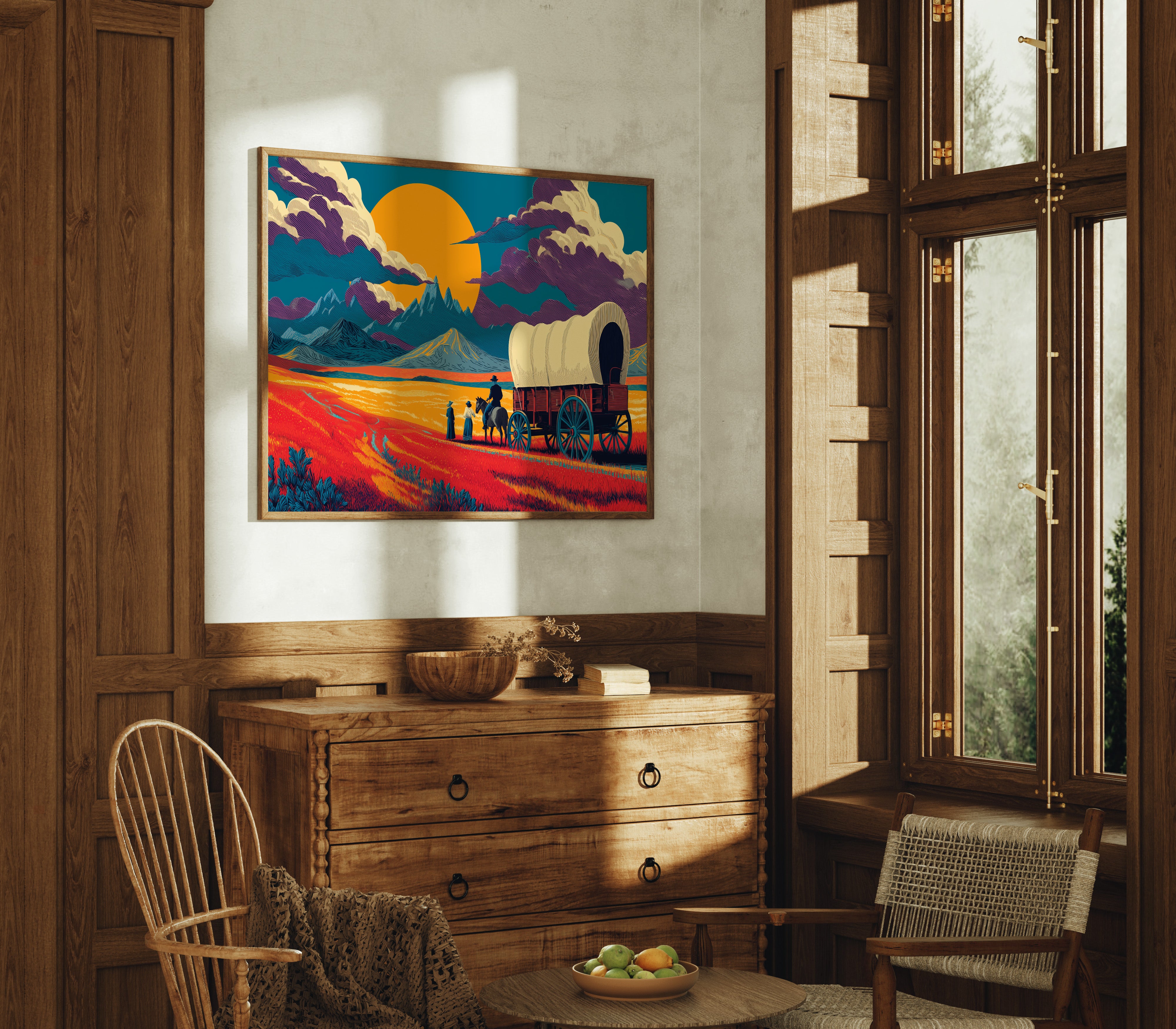 Prairie Wagons Chase Mountain Sunsets