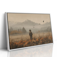 Autumn Field Watcher Stands Alone