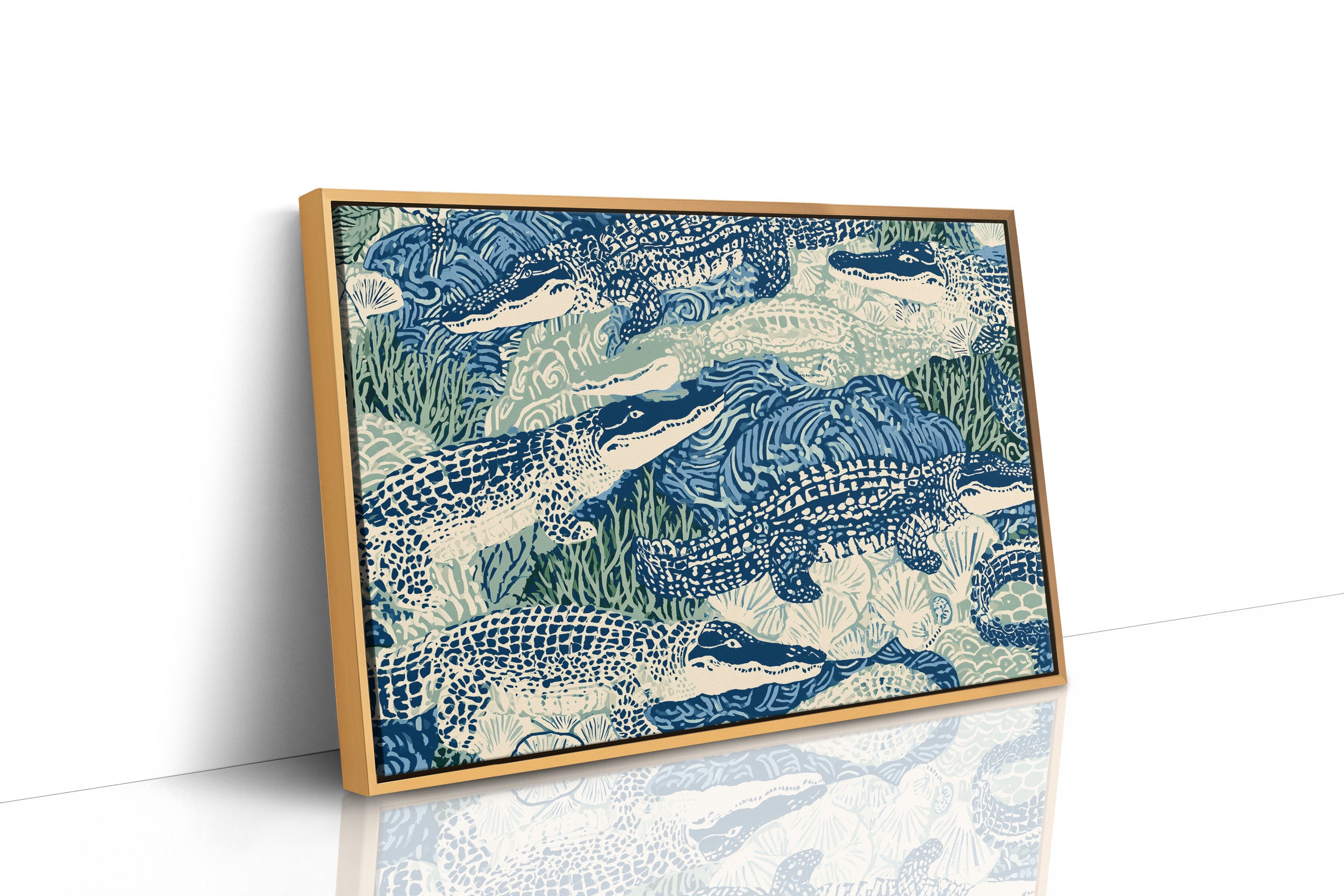 Alligators In Block Print Blue