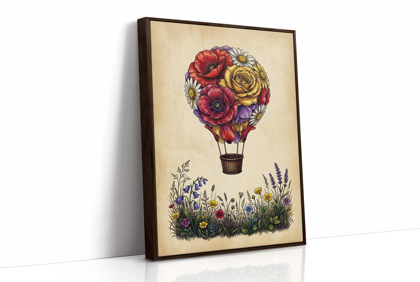 Floral Balloon Over Wildflowers