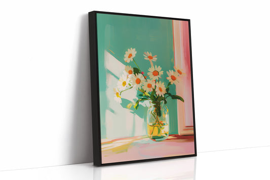Sunlit Daisies in a Glass Jar