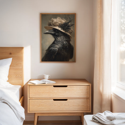 Regal Raven in a Floral Hat