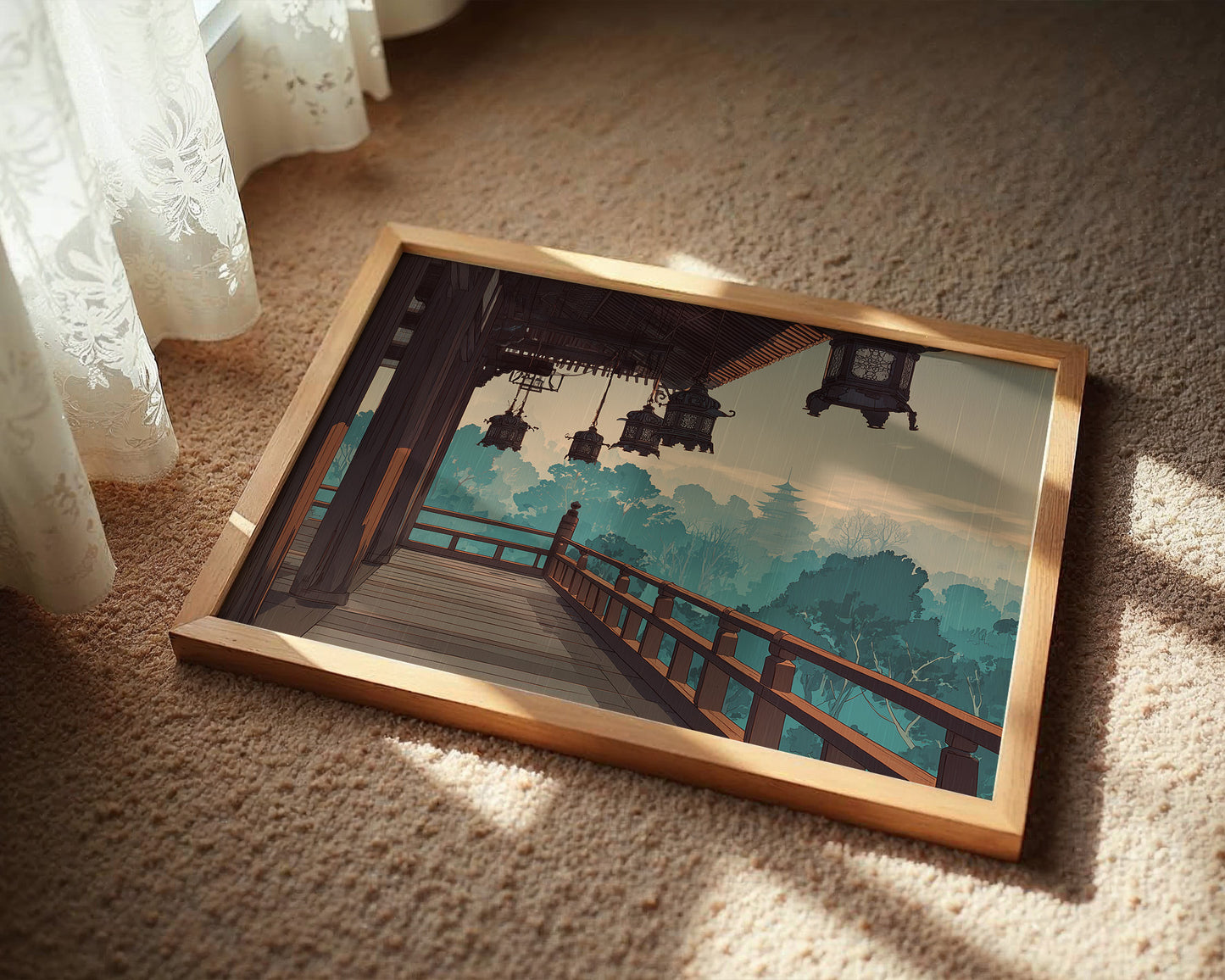 Temple Lanterns Guide Misty Dawn