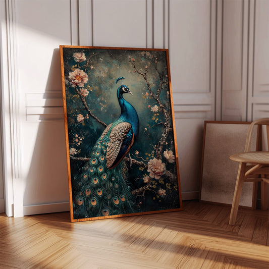 Vintage Peacock & Blossoms – Elegant Wall Art for Timeless Décor